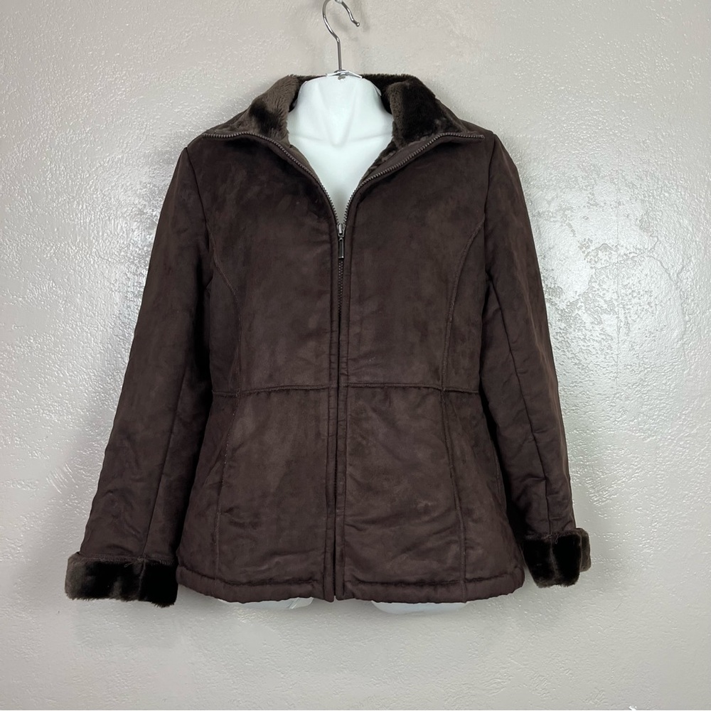 Outbrook vintage Faux Suede And Fur‎  Full Zip Jacket Women Size Large Brown!!!